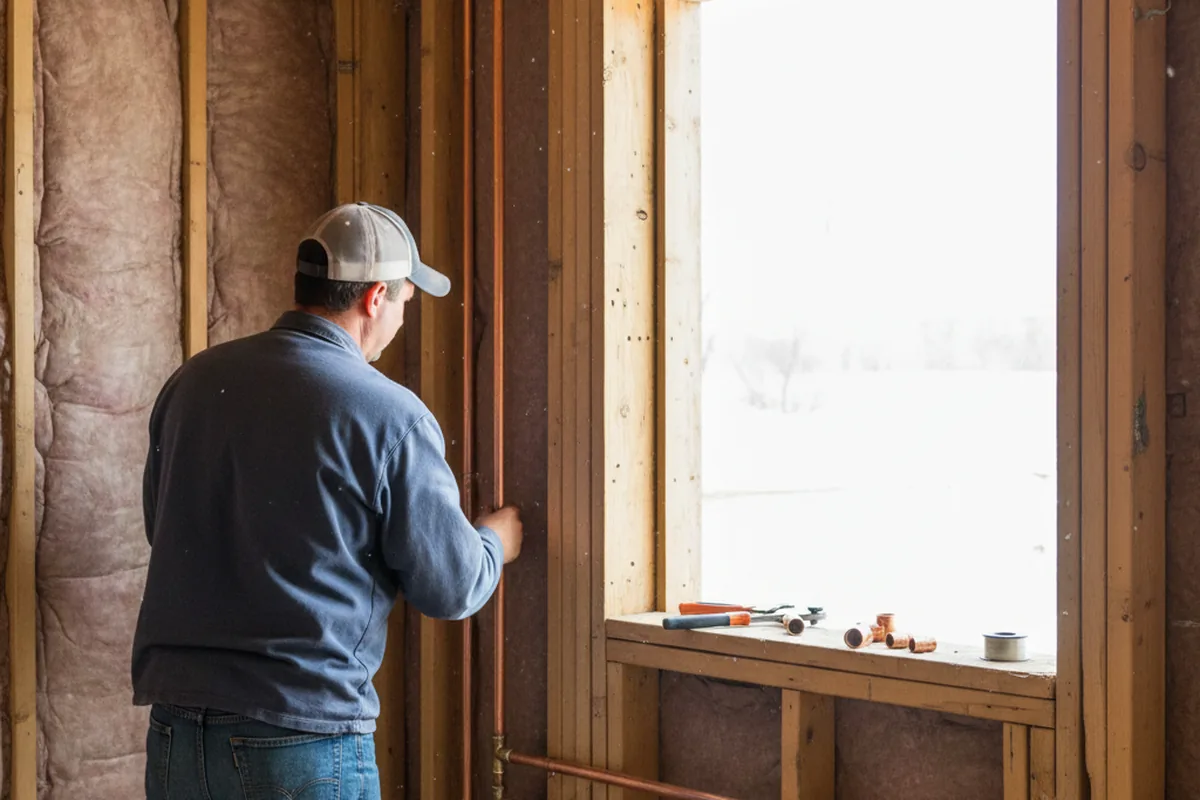 Licensed plumber running new copper supply lines in a Belspring home